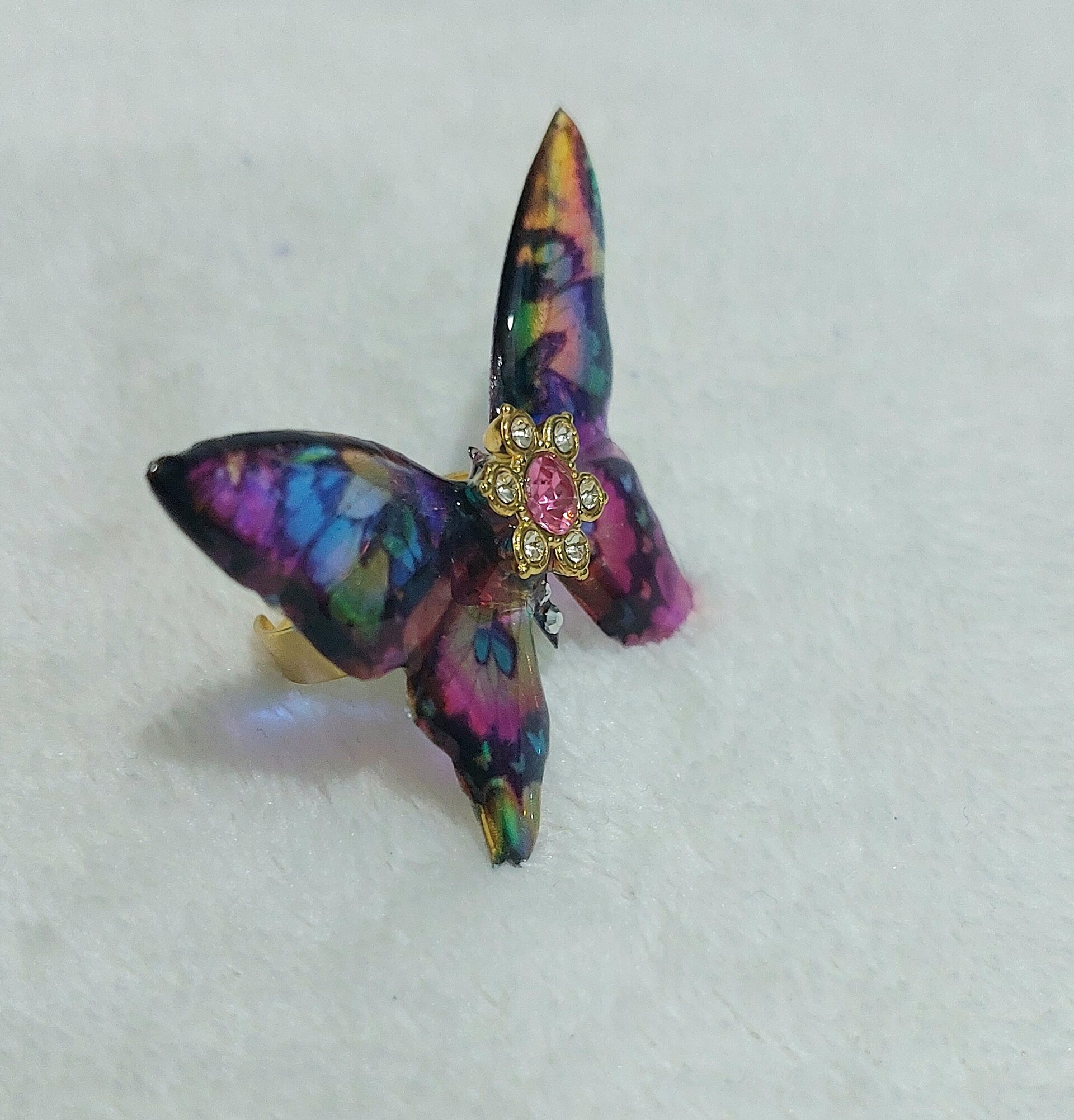 Anillo mariposa arcoiris "piedra rosa" - 3