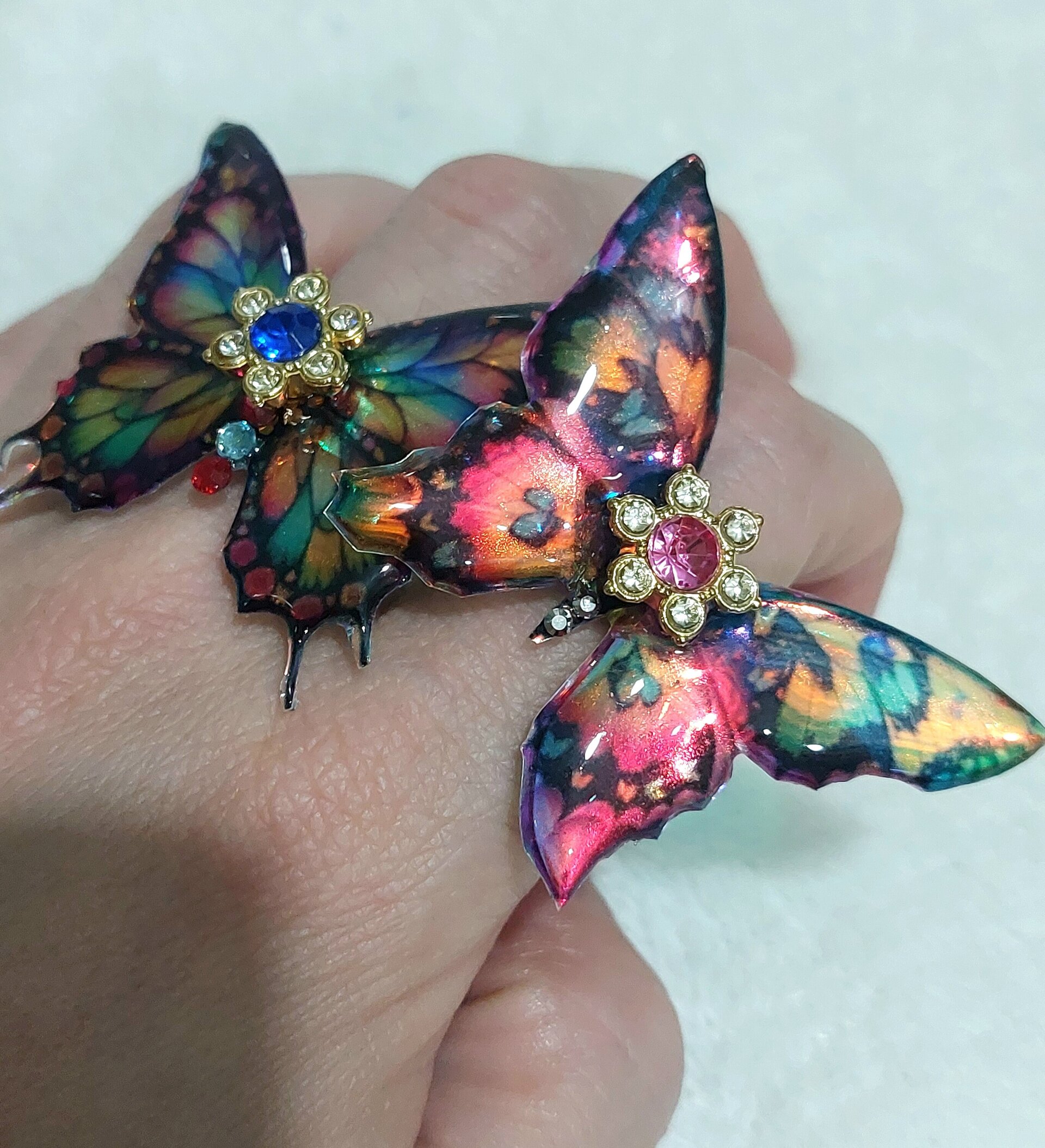 Anillo mariposa arcoiris "piedra rosa" - 2