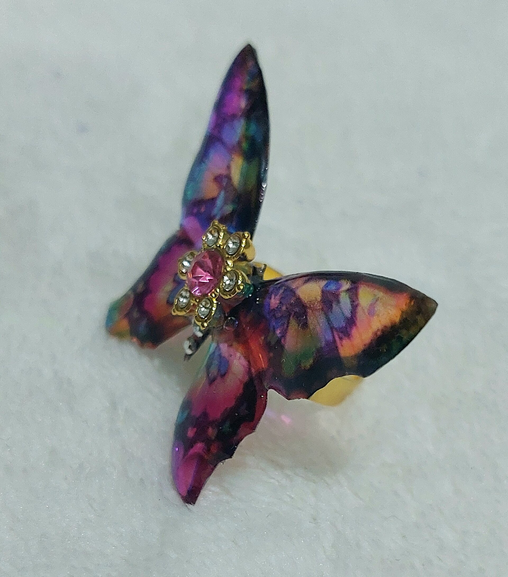 Anillo mariposa arcoiris "piedra rosa" - 4