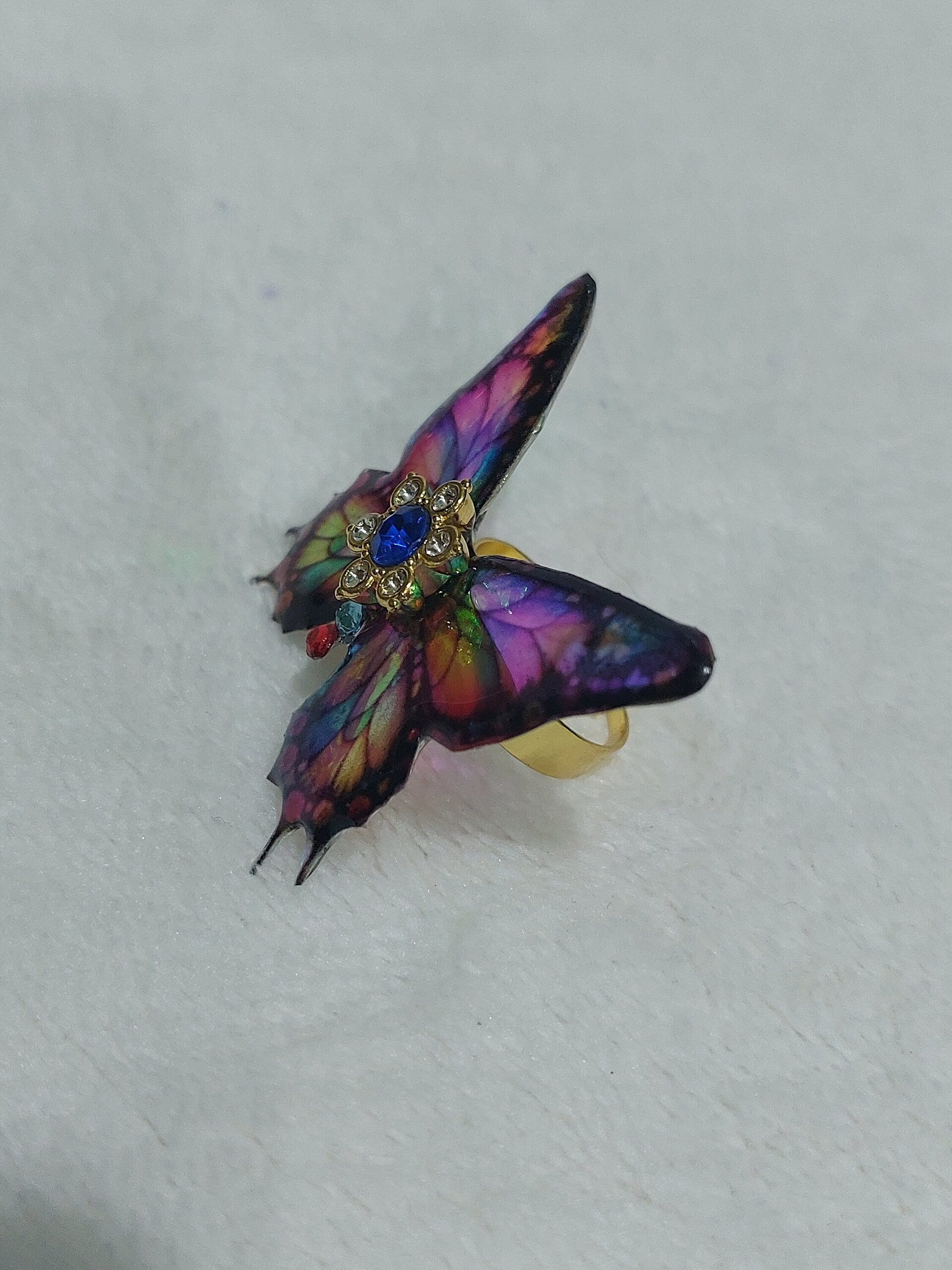 Anillo mariposa arcoiris "piedra azul" - 2